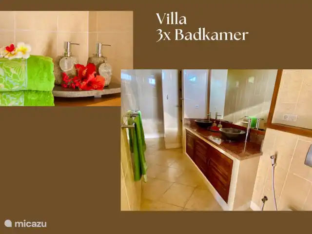 BaliSeaviewVilla Namaste&Guesthouses huren in Indonesië, Bali, Dencarik - villa In de villa hebben de 3 slaapkamer een eigen badkamers met een toilet. In de villa is ook nog een los gasten toilet met een wastafel.