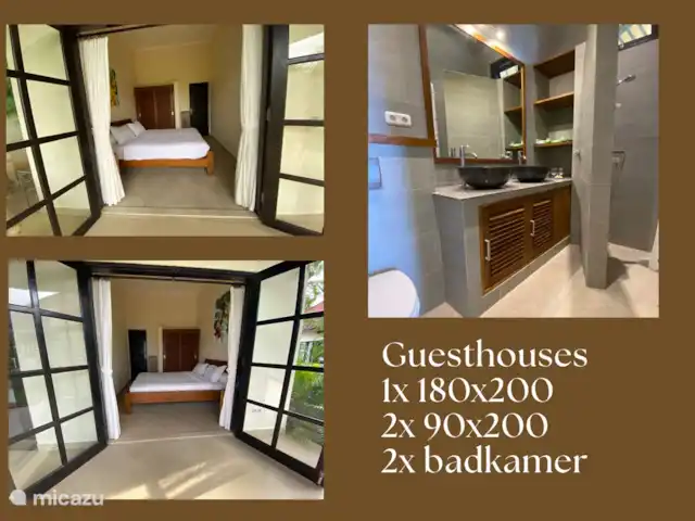 BaliSeaviewVilla Namaste&Guesthouses huren in Indonesië, Bali, Dencarik - villa De guesthouse heeft 2 slaapkamers. 
1 bed van 180x200
2 bedden van 90x200 aan elkaar en opgemaakt als een 2 persoons bed. Deze kan ook als 2 enkele bedden worden opgemaakt