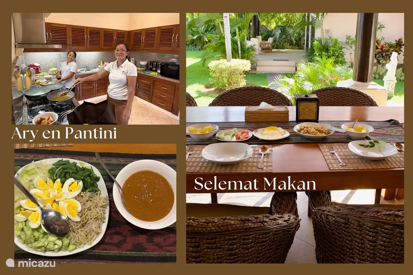 Ary y Pantini del equipo de Namaste estarán encantados de cocinarle platos del menú de Namaste. Comer fuera de tu propia casa. De esta manera, el equipo le aliviará y cuidará maravillosamente.