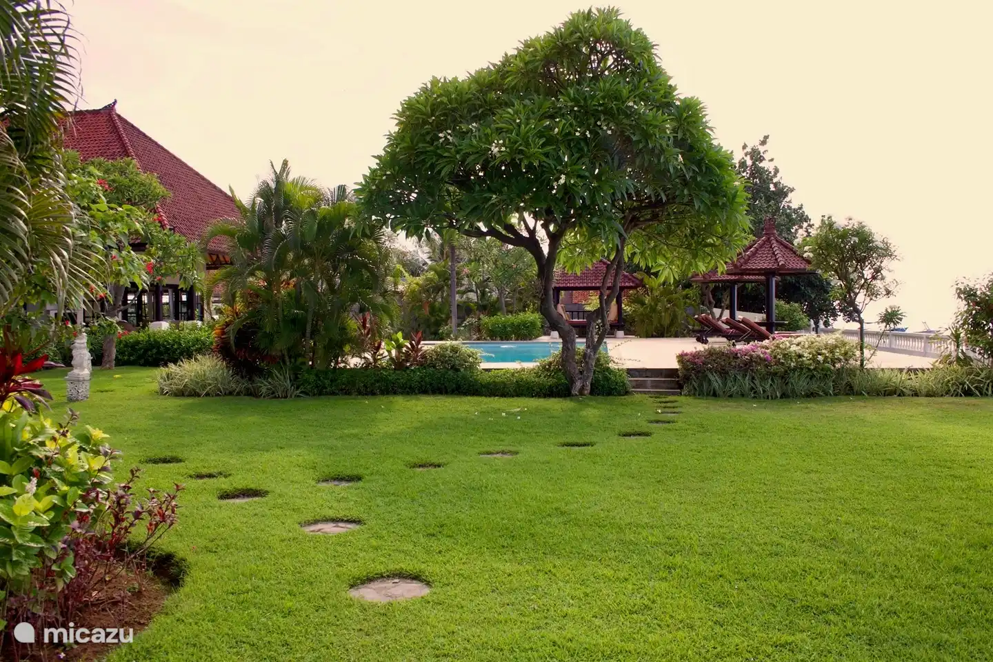 El jardín tropical fue diseñado por un arquitecto. El jardín es espacioso con vistas.
