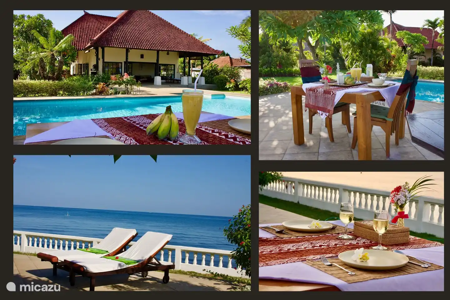 Previa petición, el equipo puede organizar un desayuno o una cena romántica en la terraza para 2 o 4 personas.
Hay 6 tumbonas.