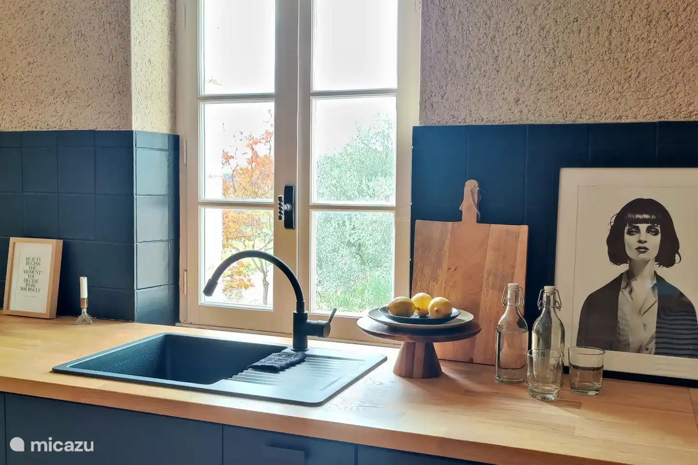 Blick von der Küche auf den Garten