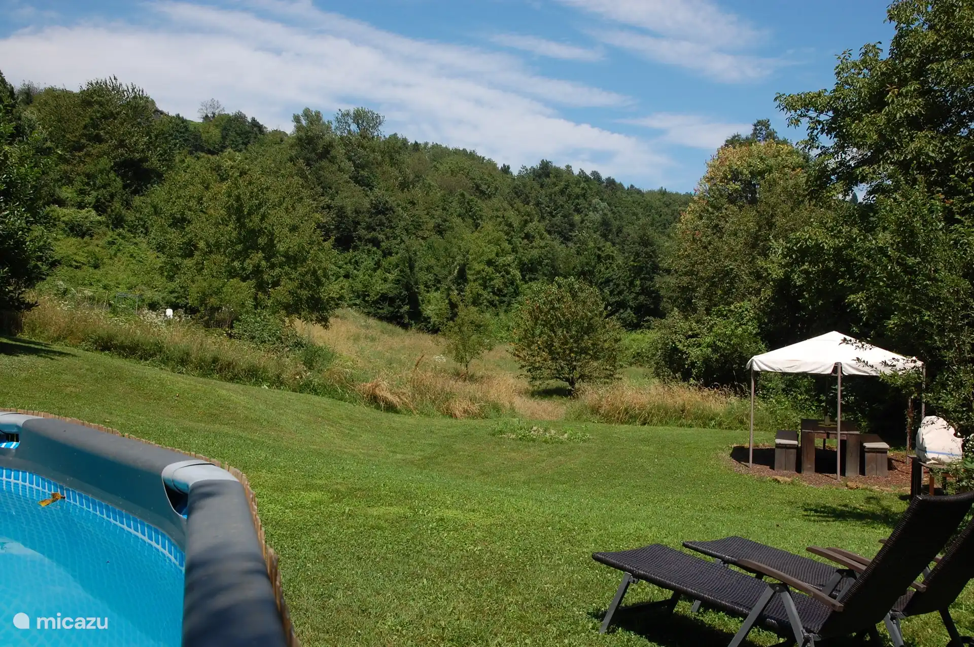 Garten mit Swimmingpool und Picknickplatz