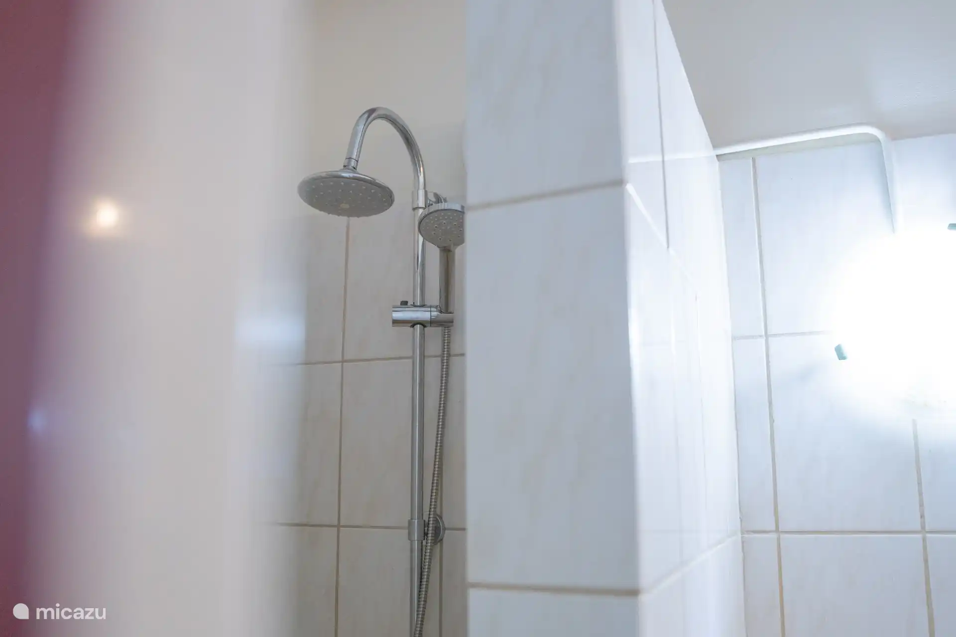 Modern rain shower with an additional hand shower.
