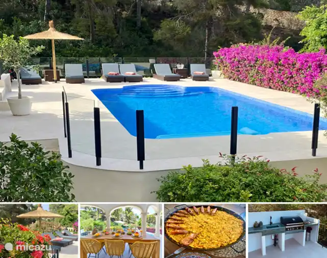 Schwimmbad mit Sonnenliegen und einigen stimmungsvollen Fotos