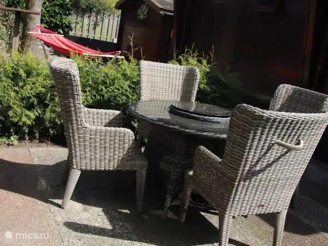 Veluwe Park Reewold Chalet Talisman huren in Nederland, Gelderland, Putten - chalet achtertuin met eettafel