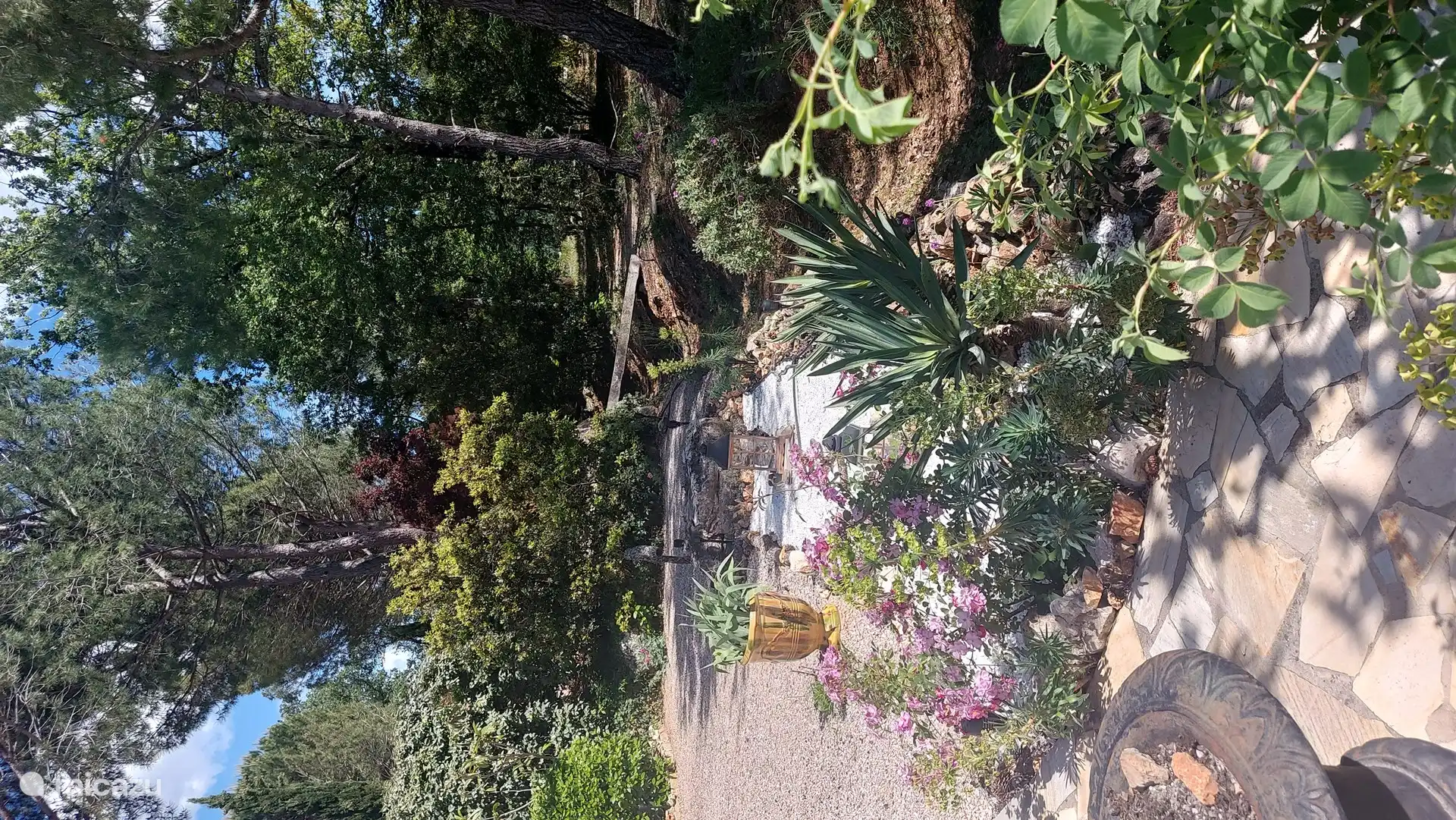 part of the garden with a stream on the right
