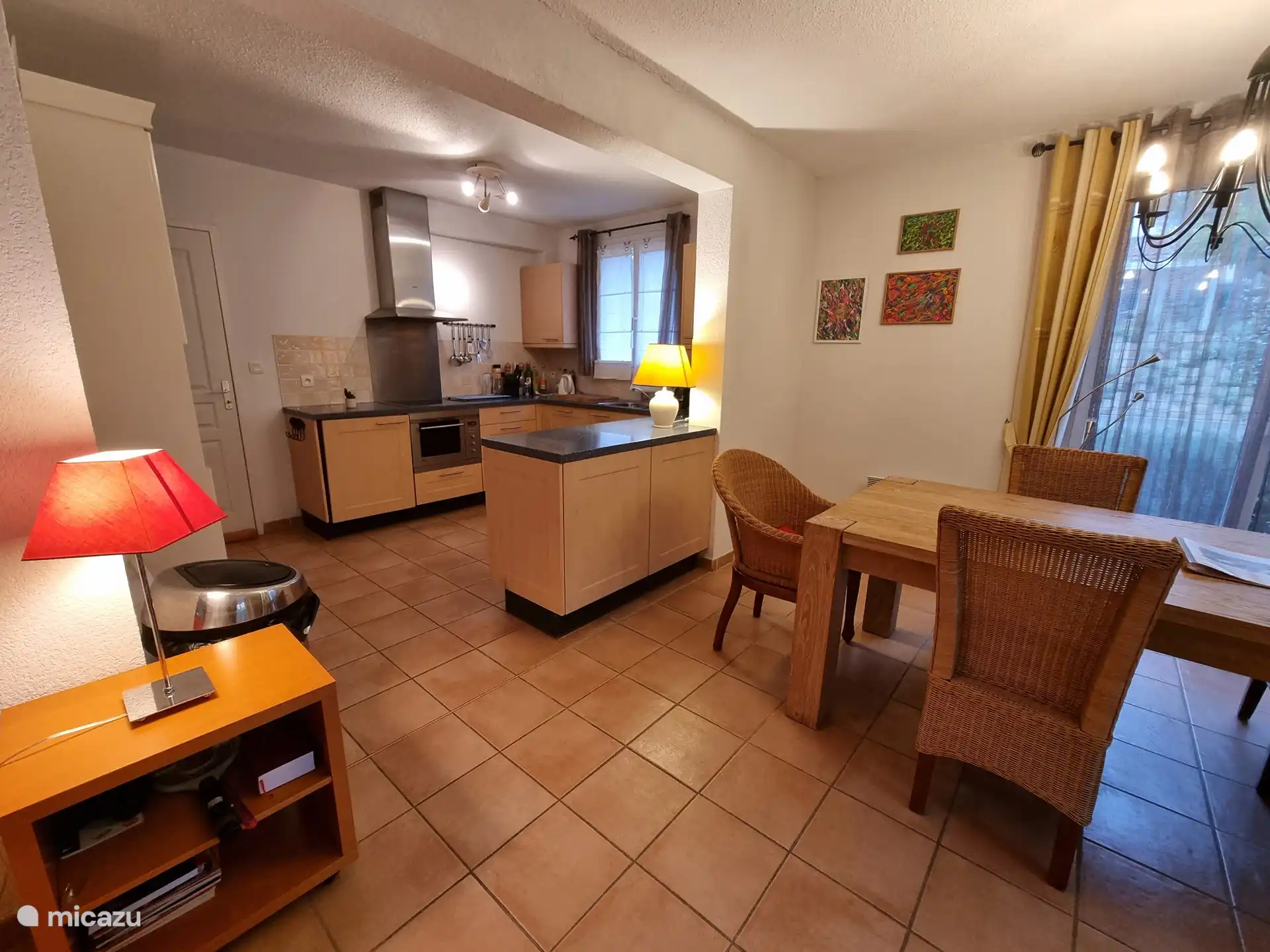 View from the dining area to the kitchen