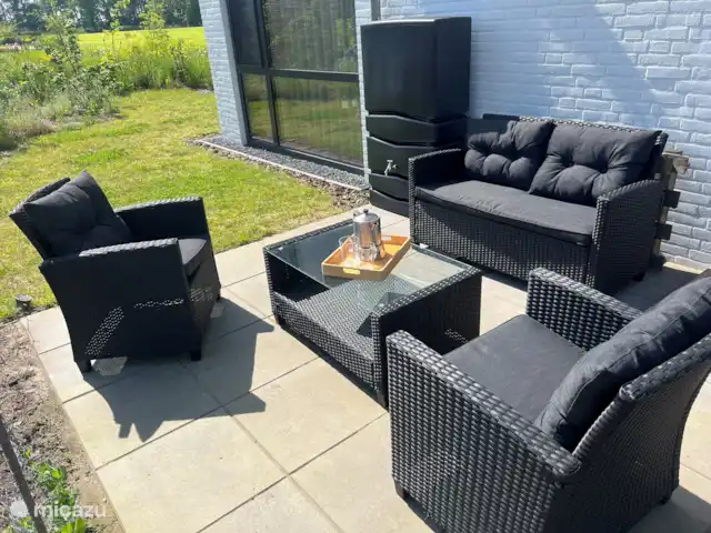 Vista del prado en Países Bajos, Barbante Septentrional, Cromvoirt - bungaló Terraza lounge