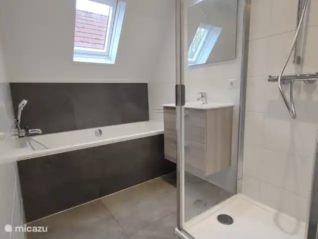 Bungalow de vacances Het Hedgehog House | Pays-Bas, Overijssel, Gramsbergen - maison de vacances Salle de bain chauffée avec douche à l'italienne, baignoire et lavabo