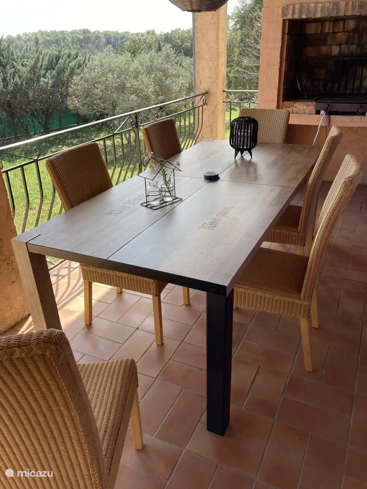 dining table terrace with outdoor kitchen