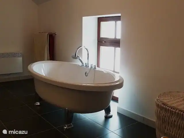 Maison de vacances Villejaleix | France, Allier, Saint-Fargeol - gîte / cottage La salle de bain avec baignoire offre un refuge luxueux où vous pourrez profiter d'un bain apaisant et vous détendre complètement. Laissez le stress de la journée se dissiper dans notre merveilleux bain.