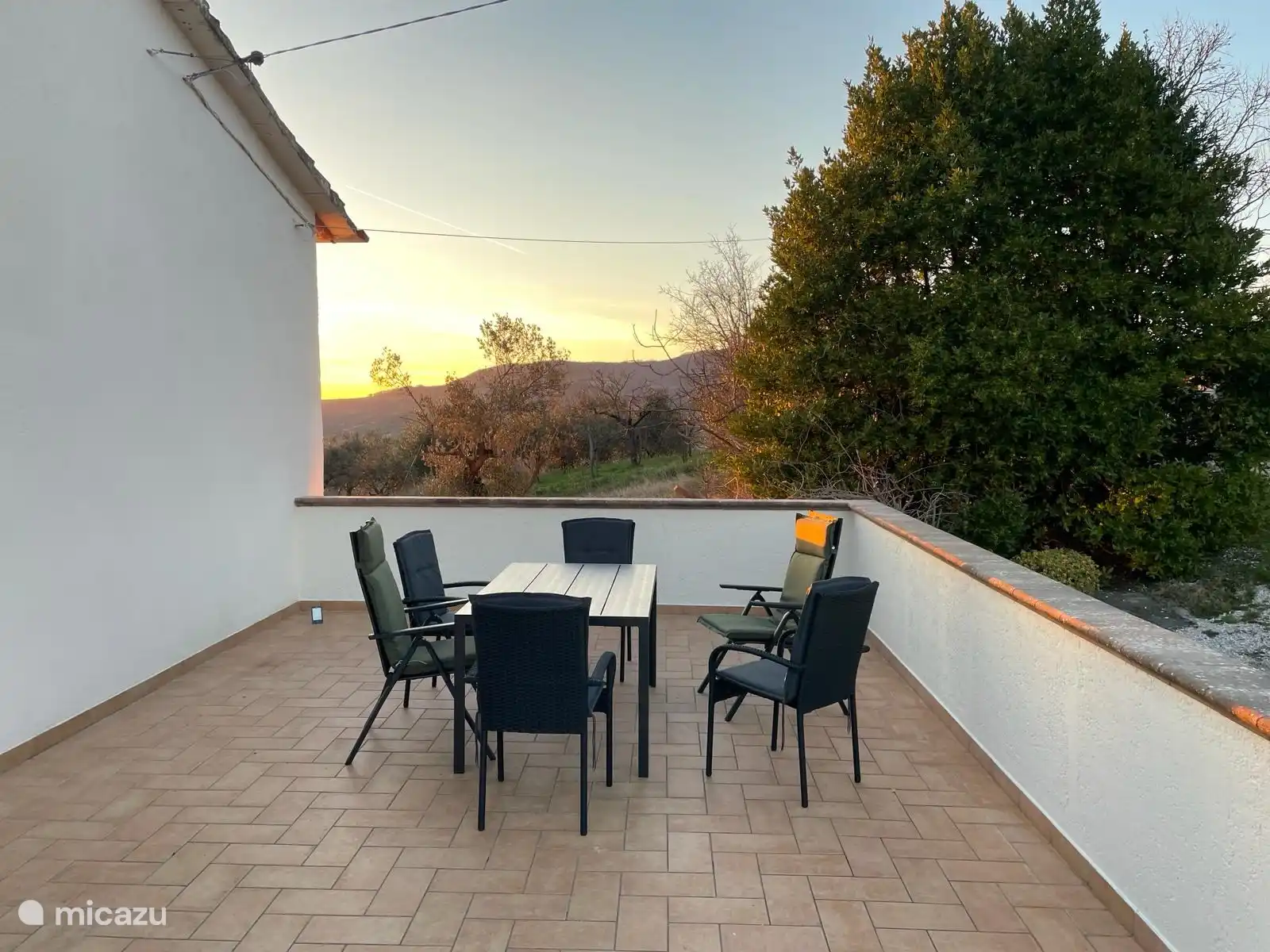 Your terrace looking northwest towards the setting sun.