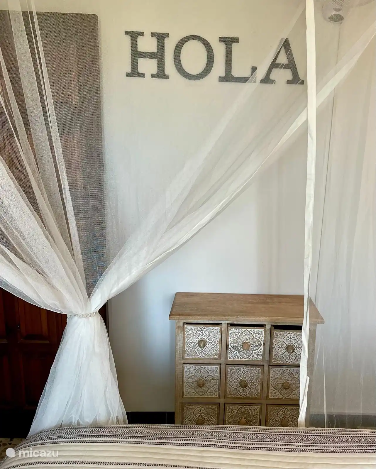 Master bedroom with new mosquito net and views of the valley and sunrise