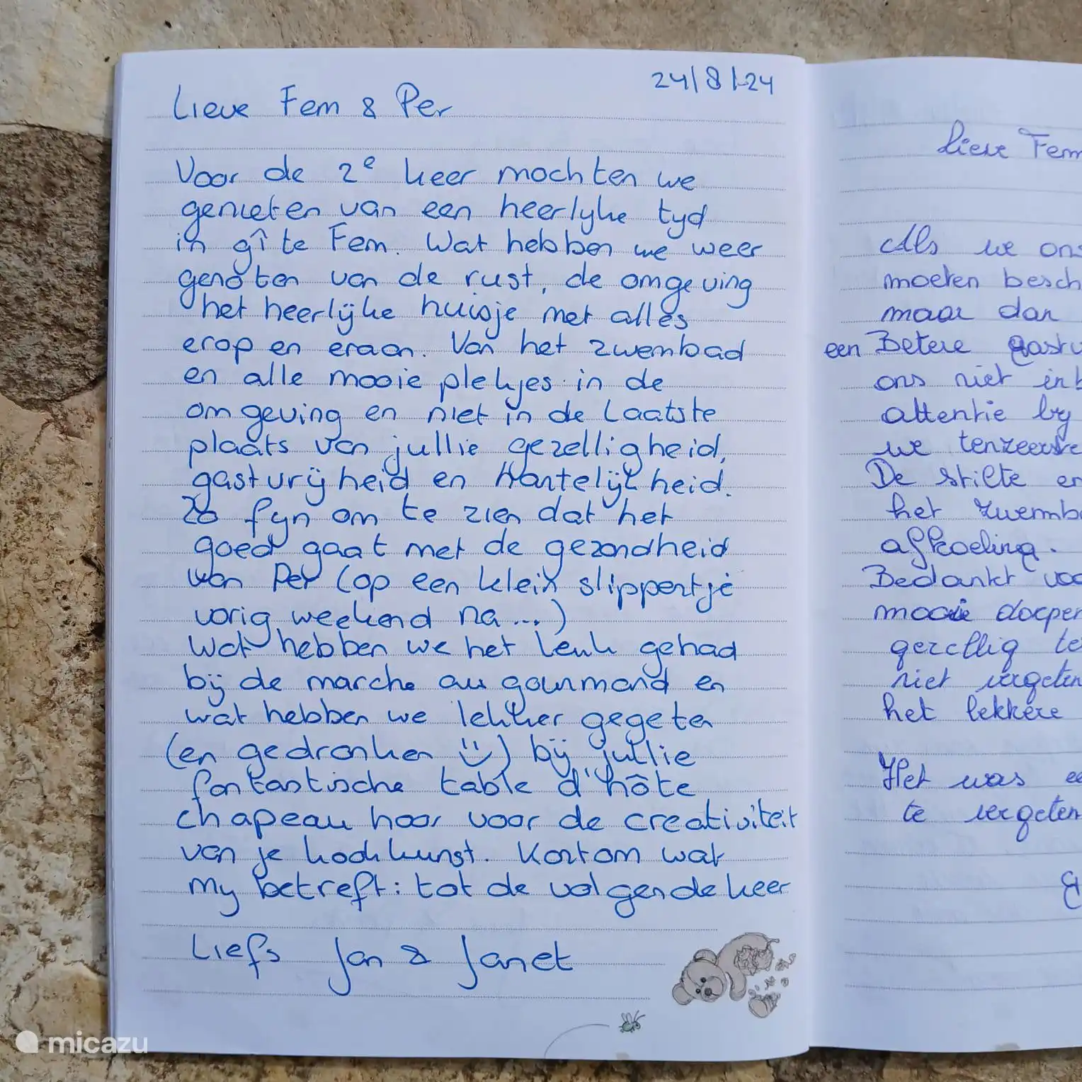 1 van de vele recensie uit ons gasten boek