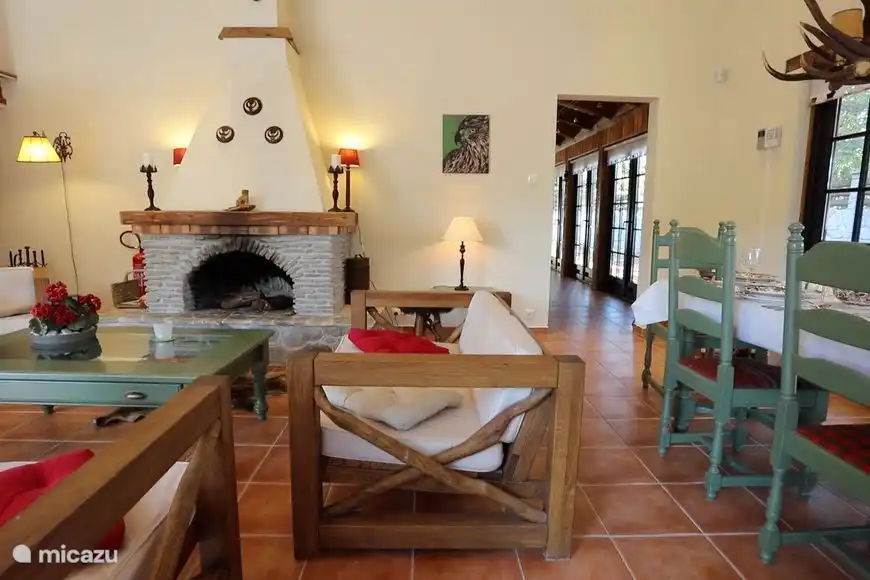 Le salon spacieux avec cheminée.