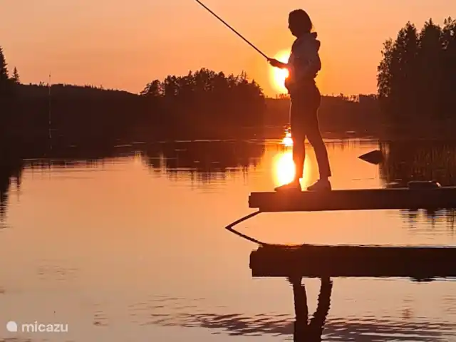 Älvsjö Anderssons en Suecia, Värmland, Lesjöfors - casa vacacional Pesca un pez por las noches con una hermosa vista.