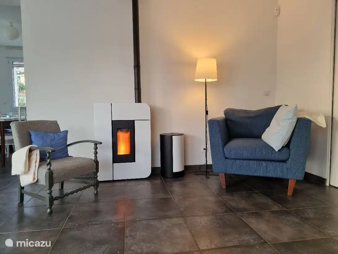 Wohnzimmer mit Kamin gegenüber der Couch