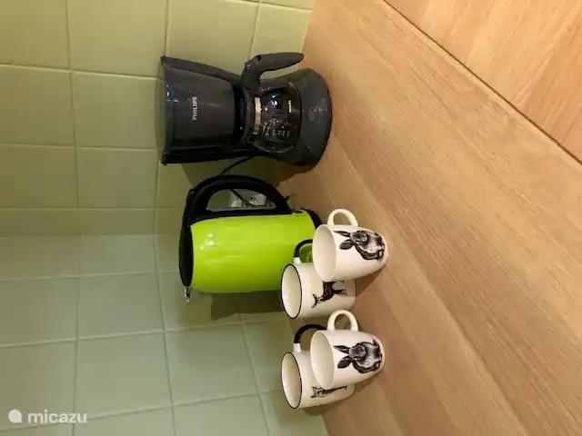 Vous avez accès à une bouilloire électrique et à une cafetière filtre. Du café et du thé sont disponibles.