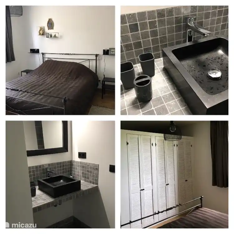 Dormitorio principal 1 con baño independiente, lavabo y ducha a ras de suelo