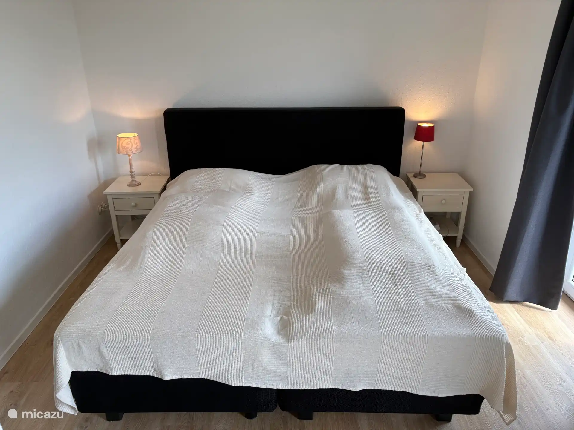 Bedroom with balcony upstairs. 1 bed 180x200 with 2 mattresses