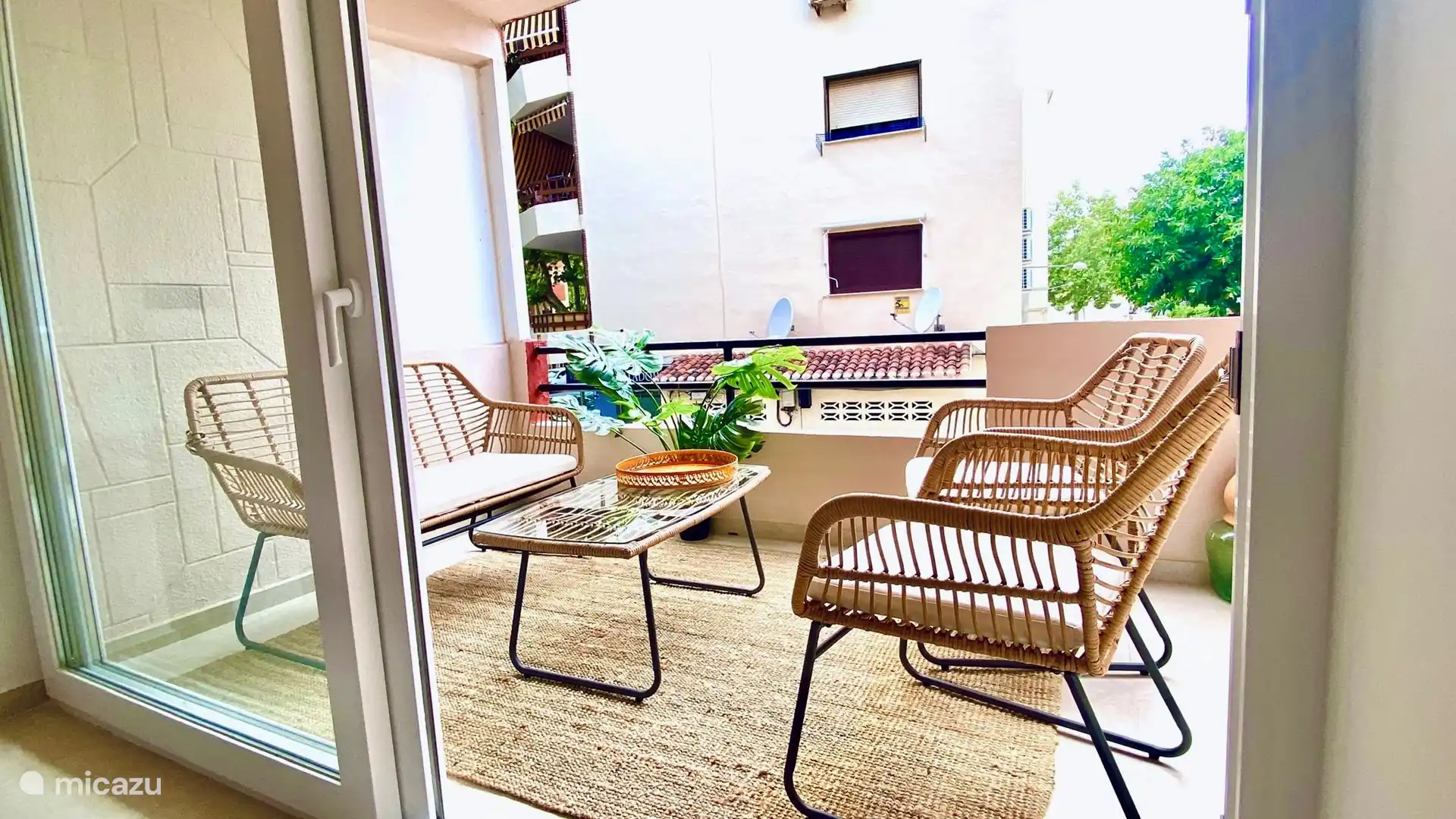 Terrasse avec chaises longues