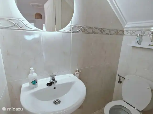 Casa Miramar en España, Costa Blanca, Ciudad Quesada - casa vacacional El aseo de la planta baja de Casa Miramar está equipado con todas las comodidades necesarias para su comodidad y confort. Con un diseño fresco y moderno, ofrece una experiencia agradable para los huéspedes.