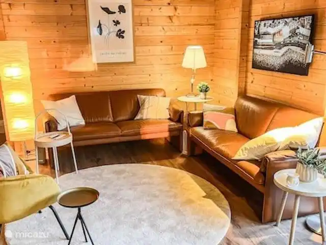 Luxe en ruim chalet met airco huren in Nederland, Drenthe, Matsloot - chalet zithoek woonkamer