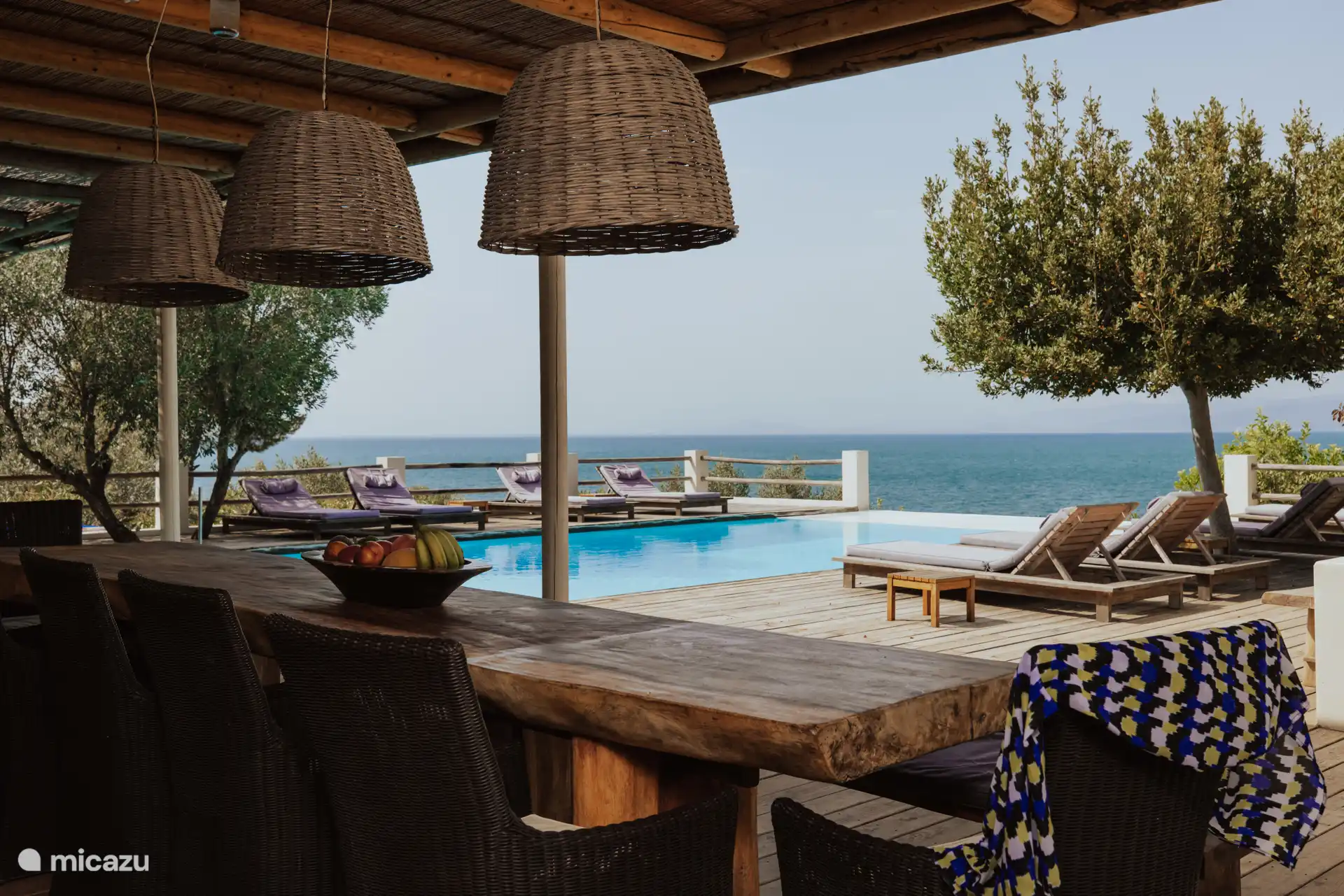 Outdoor poolside dining area 