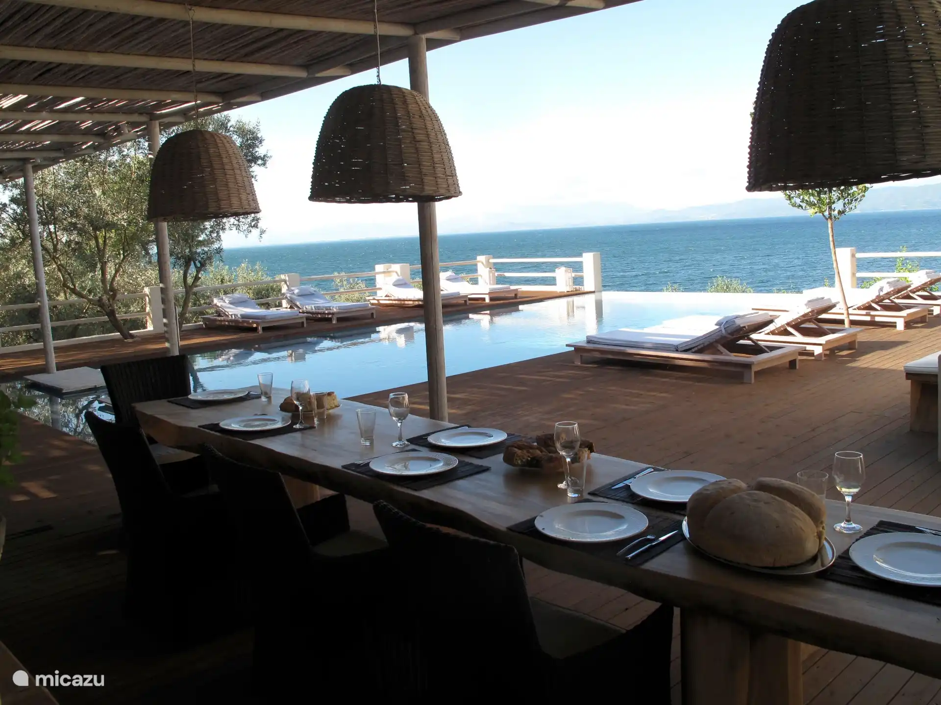 Outdoor poolside dining area