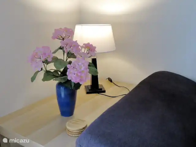 El Canario Azul Zeezicht Torrevieja huren in Spanje, Costa Blanca, Orihuela Costa - appartement Bloemetje op de bijzettafel naast de bank