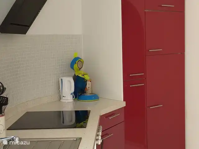 Appartement Balcon Al Mar Javea | Espagne, Costa Blanca, Jávea - appartement La vue latérale de la cuisine. La cuisine est entièrement équipée et dispose d’un four, de plaques électriques, d’un lave-vaisselle et de beaucoup de vaisselle et d’ustensiles de cuisine. Si vous ne ressentez pas le besoin de sortir dîner, vous pouvez préparer vous-même un excellent repas dans cette cuisine !