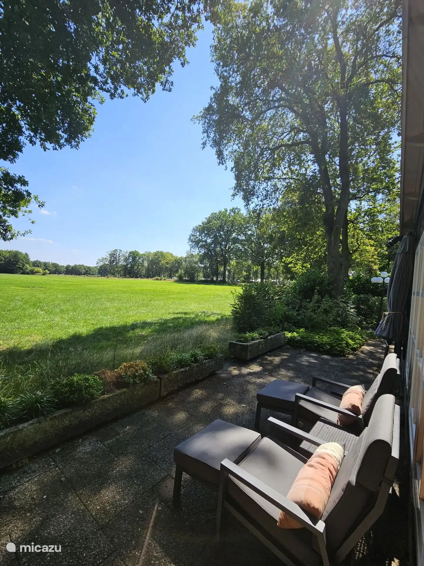 
Uitzicht over het veld in de lekkere stoelen
