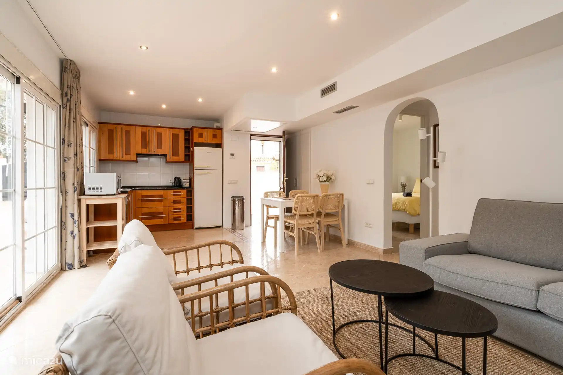 Kitchen, living and dining room