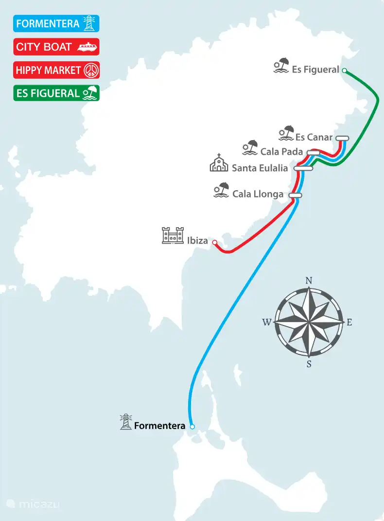 Cala Llonga: Departure boat to Formentera, etc