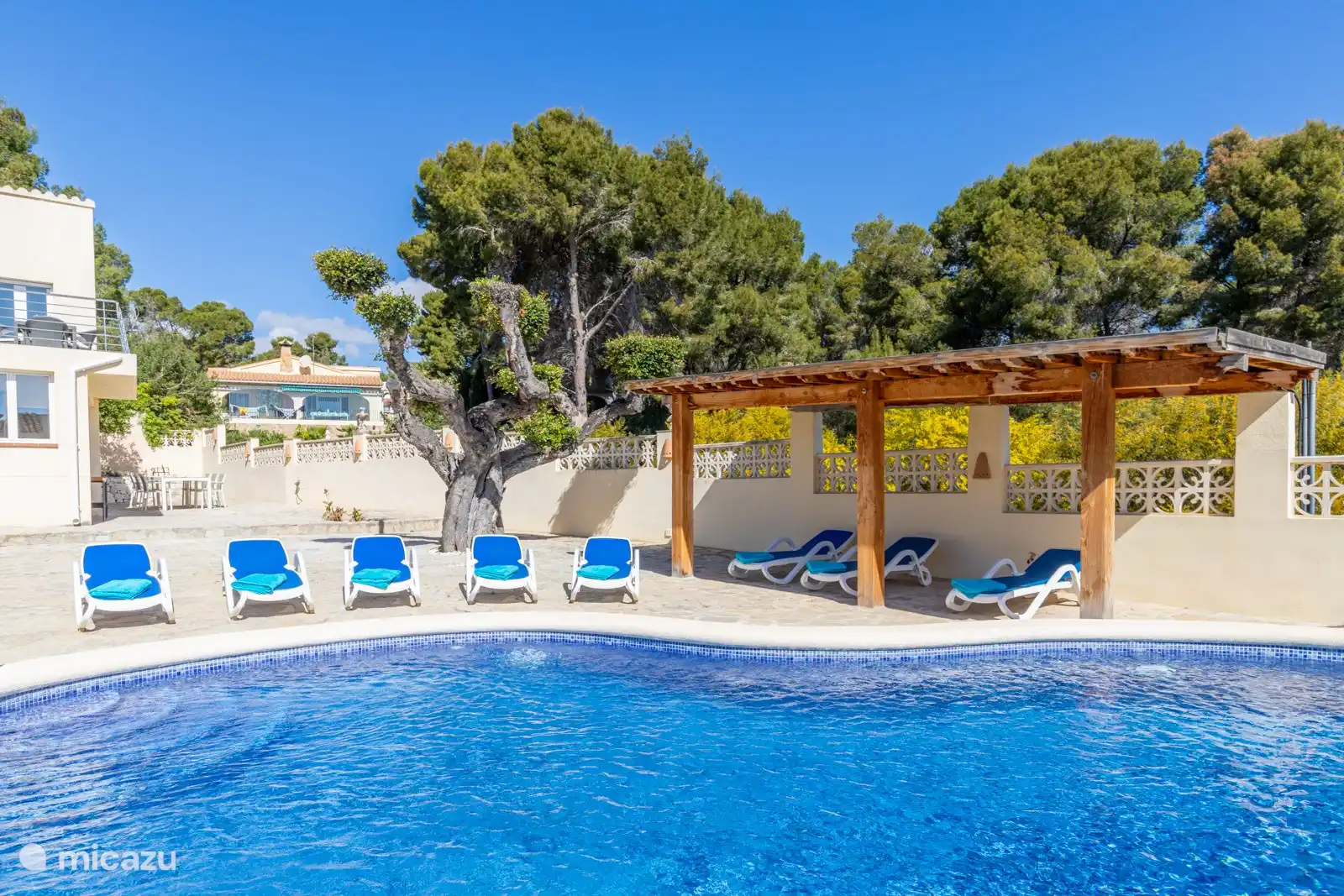 Schwimmbad mit Pergola und Liegestühlen