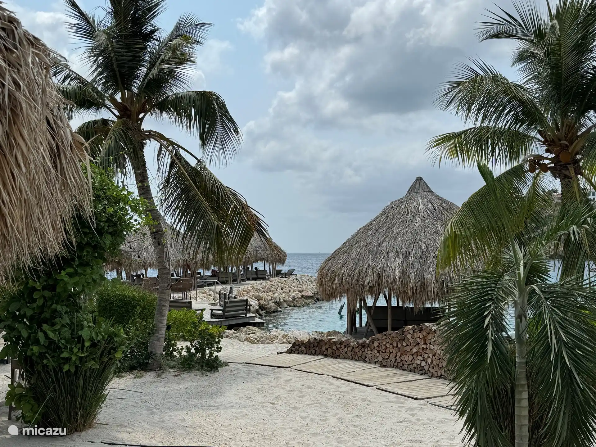 Restaurant and cabanas at Blue Bay beach