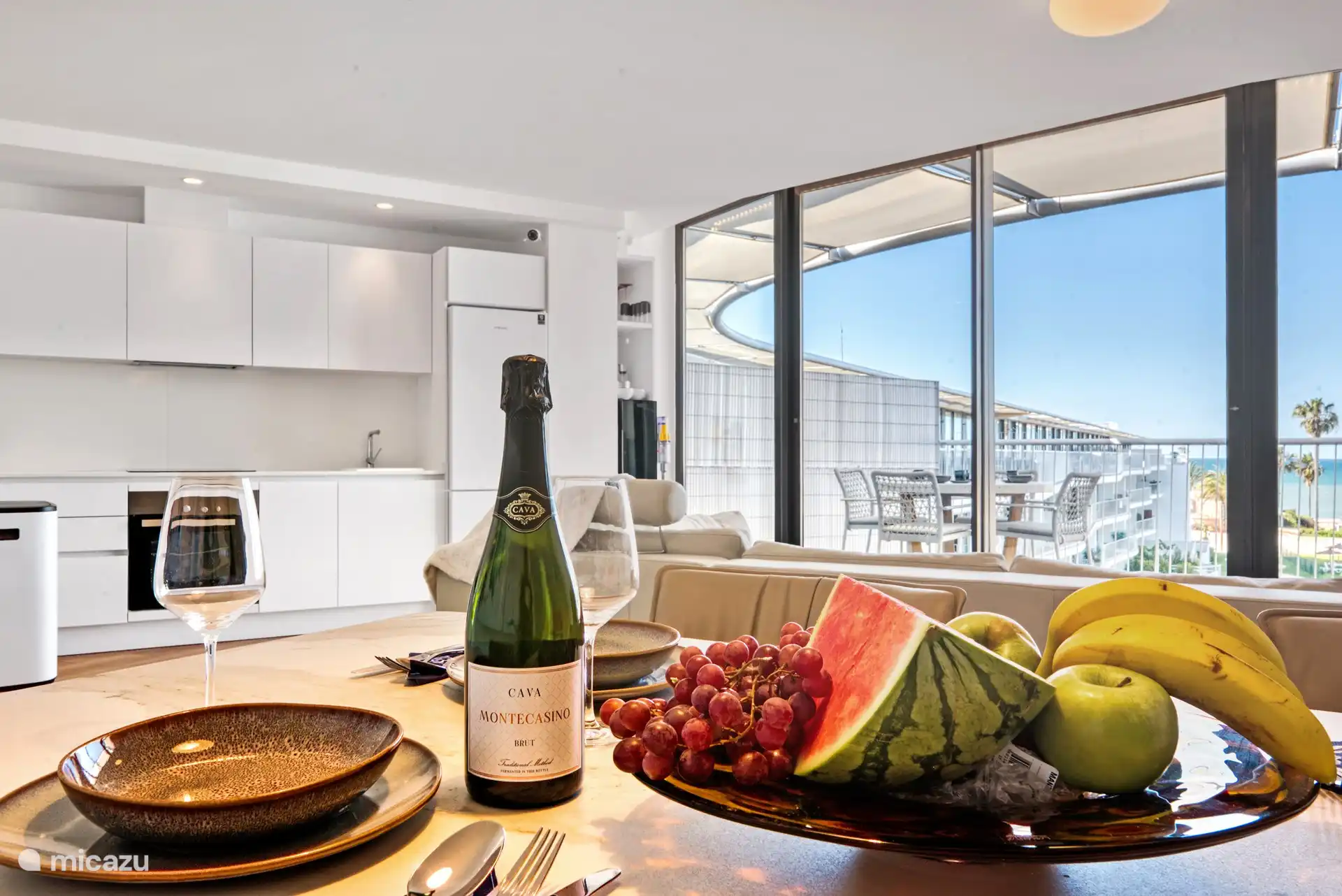 really enjoy the apartment with delicious fruit and a glass of champagne.