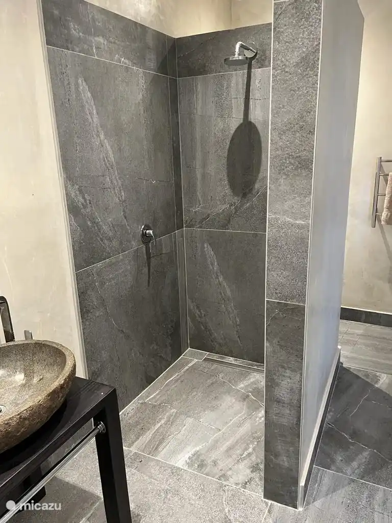 Salle de bain privée avec douche, toilettes et lavabo dans la quatrième chambre (studio)