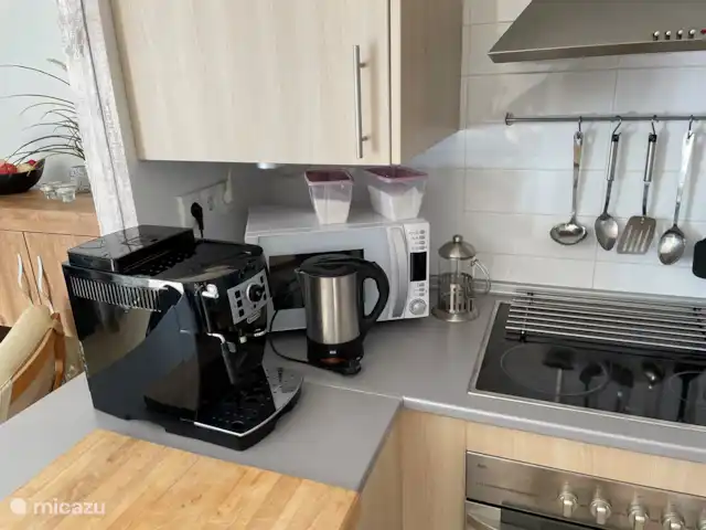 Apartamentos de Familia Thijssen en España, Murcia, Condado de Alhama - apartamento Cafetera de lujo con granos de café, sobre y vitrocerámica