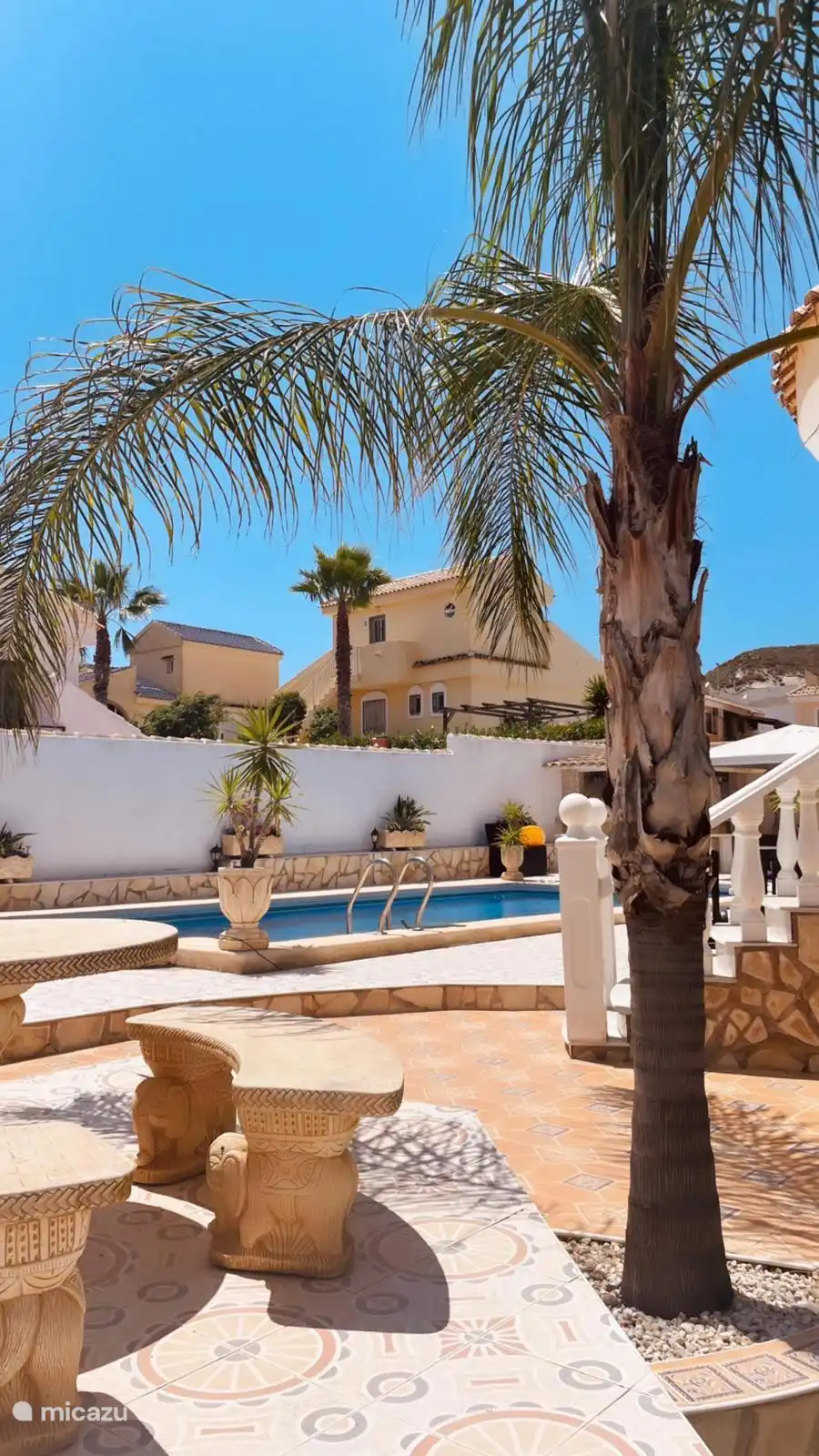 Blick auf den Pool vom Garten aus