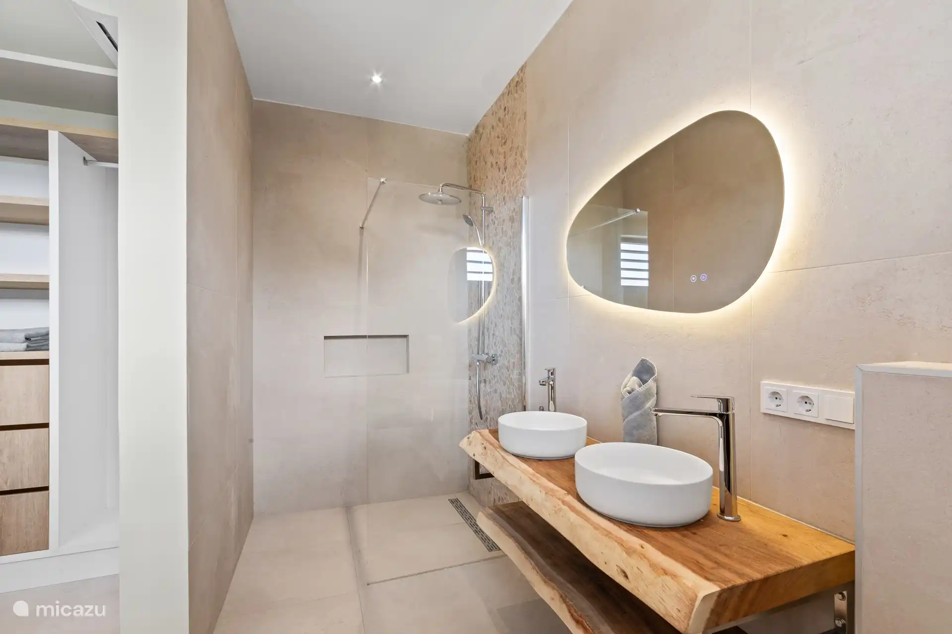 Spacious bathrooms with shower and toilet