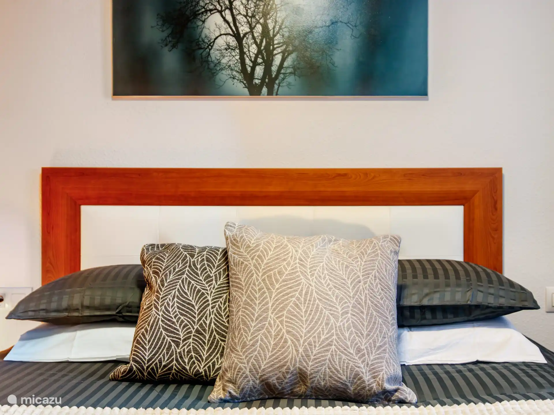 grote slaapkamer, met kwaliteitslinnen, sierkussens en hoofdboard