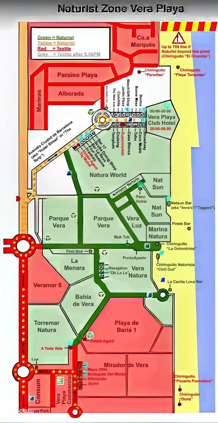 Vera Playa is famous for naturism. Your apartment is located at non-nudist urbanization Veramar 6. On the map: naturist resorts, the nudist beach and Veramar 6. Expect to see (or join!) nude people. 