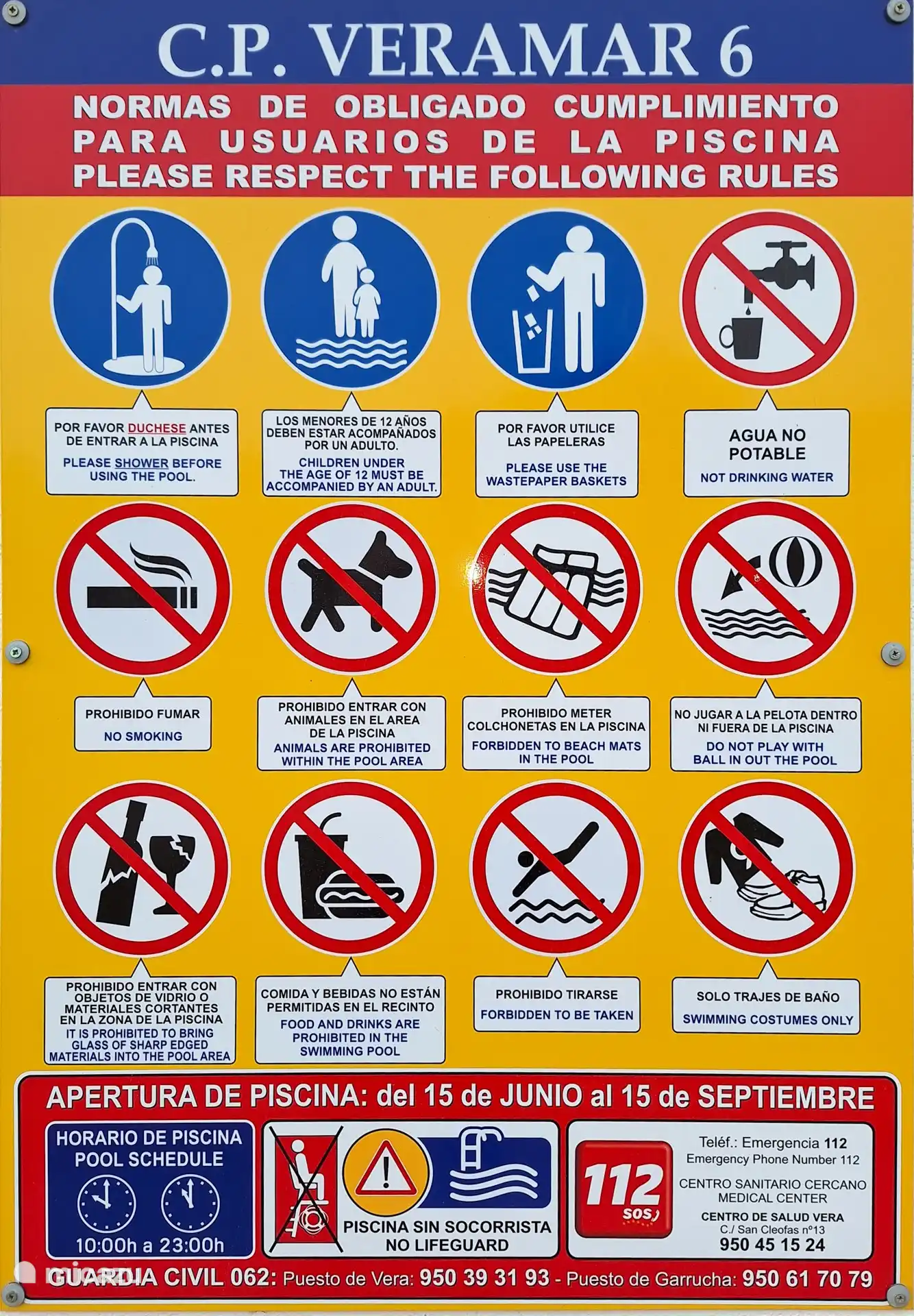 You will find the latest safety instruction for the pool at the entrance.