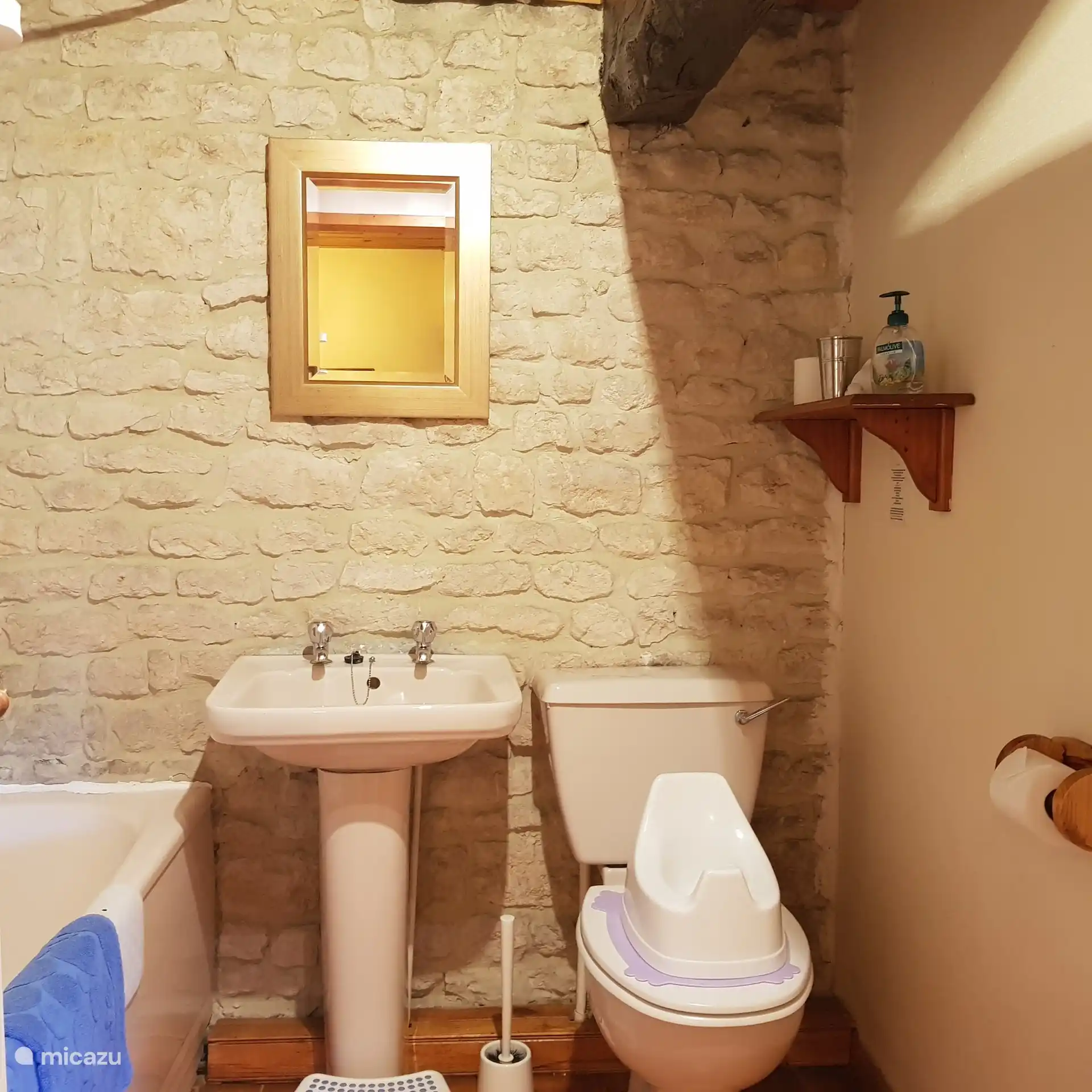 Grote badkamer met bad en douche (boven bad)