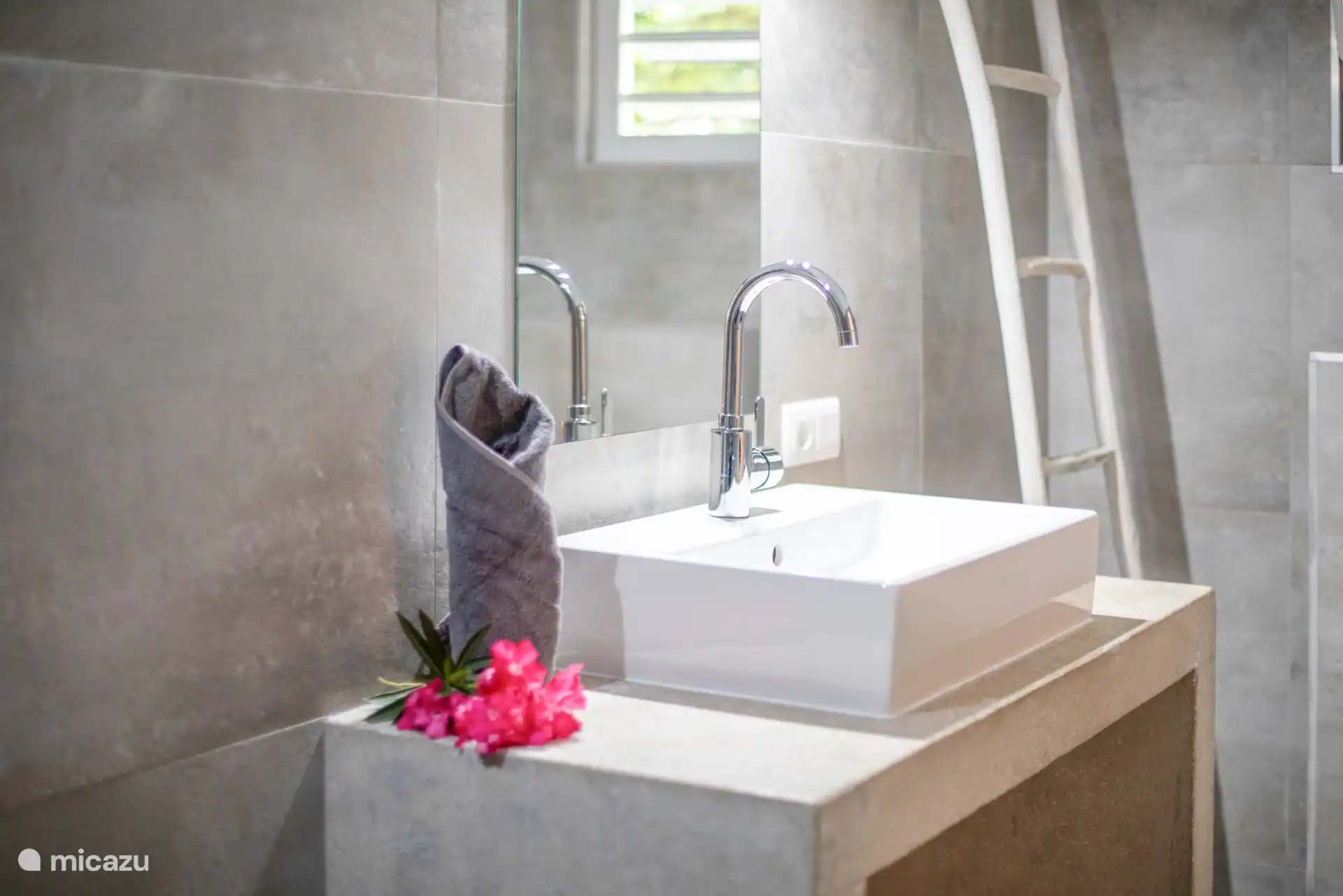 Ruime, luxe badkamer met douche, wastafel en toilet