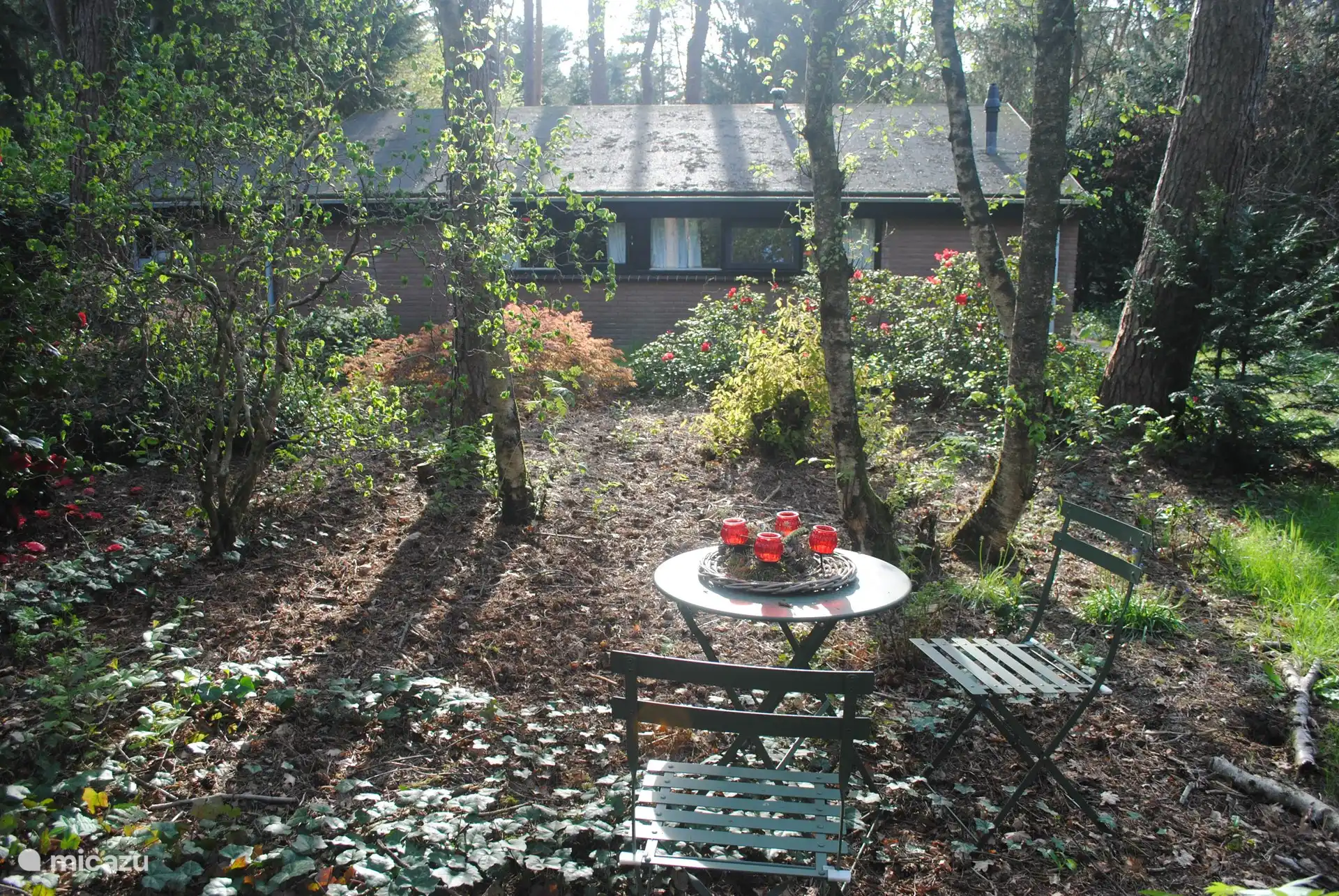 Door bostuin heen loop je naart huisje; perceel is ruim 900 m2