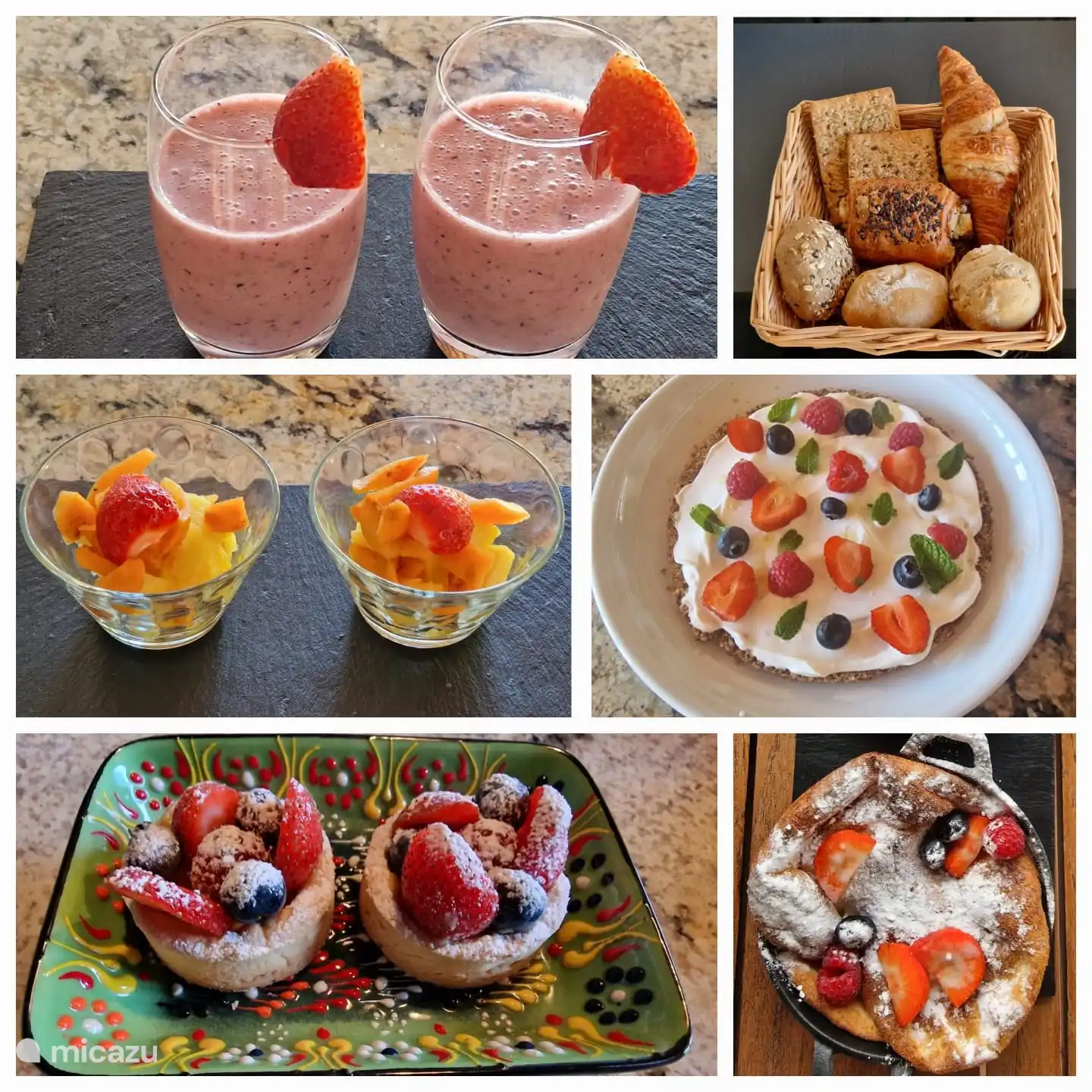 Delicioso desayuno diario recién hecho con productos de nuestra propia huerta y huerto.