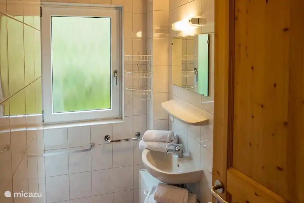 Downstairs bathroom with shower and sink
